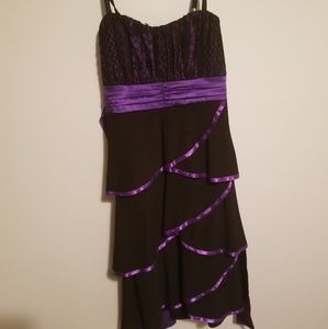 Purple and black frilly prom dress